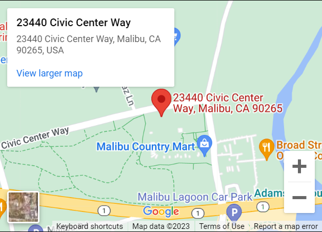 A map of the location of the malibu country mart.